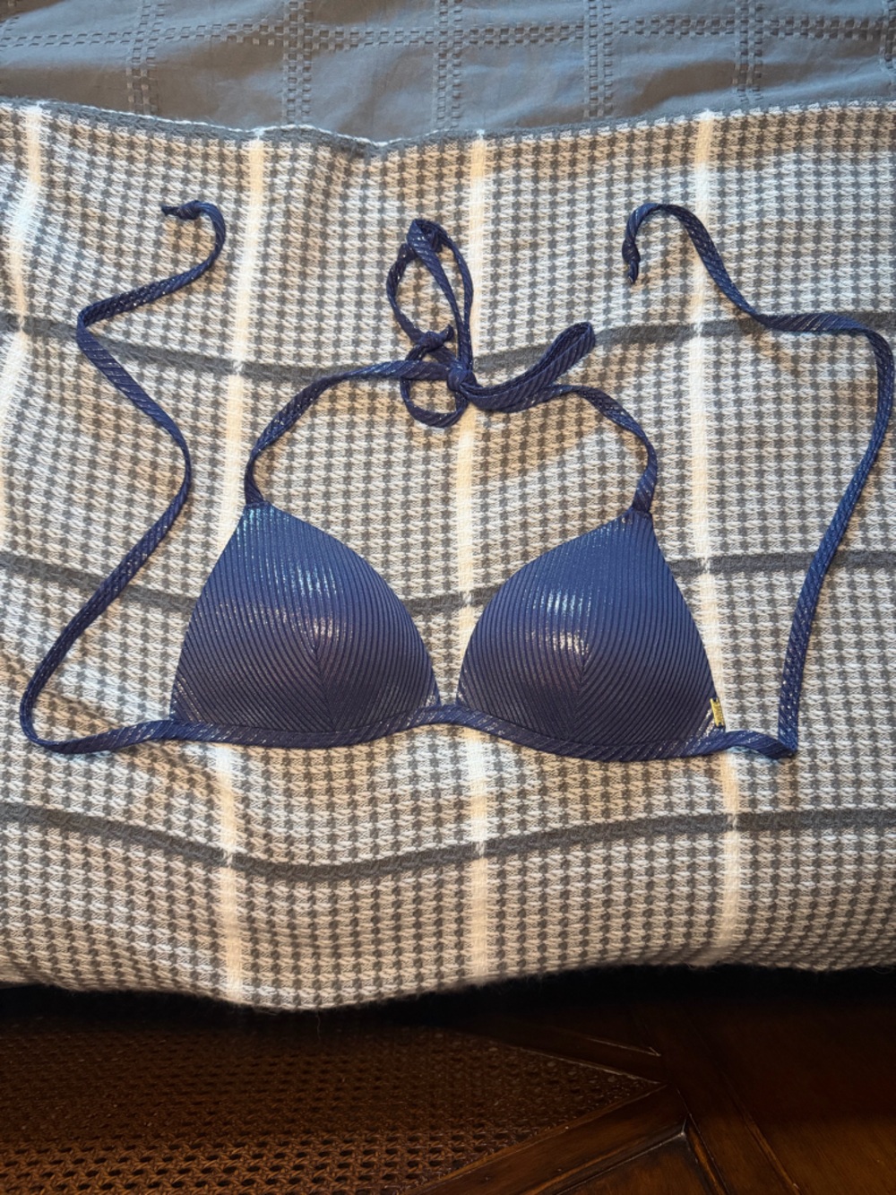 PINK Victoria's Secret Navy Ribbed Triangle Bikini Top